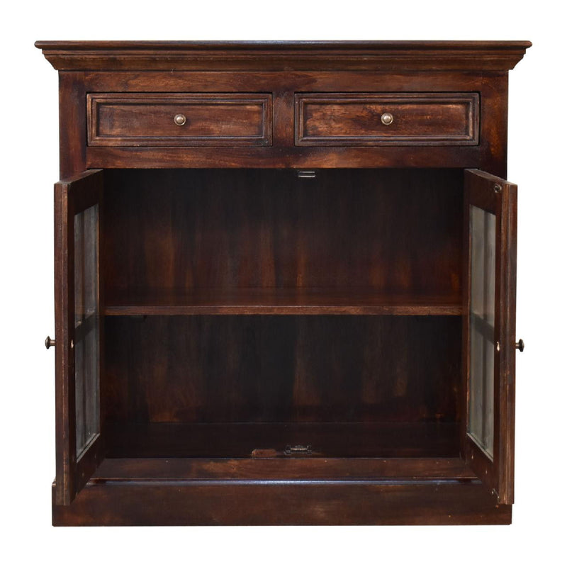 35" Solid Wood Accent Cabinet With Two Doors And Two Drawers - Brown