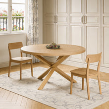 Load image into Gallery viewer, 54" Oak Wood Cross Leg Base Round Top Dining Table
