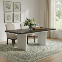 Load image into Gallery viewer, 78" Walnut and White Wood Removable Leaf Double Pedestal Base Extendable Dining Table
