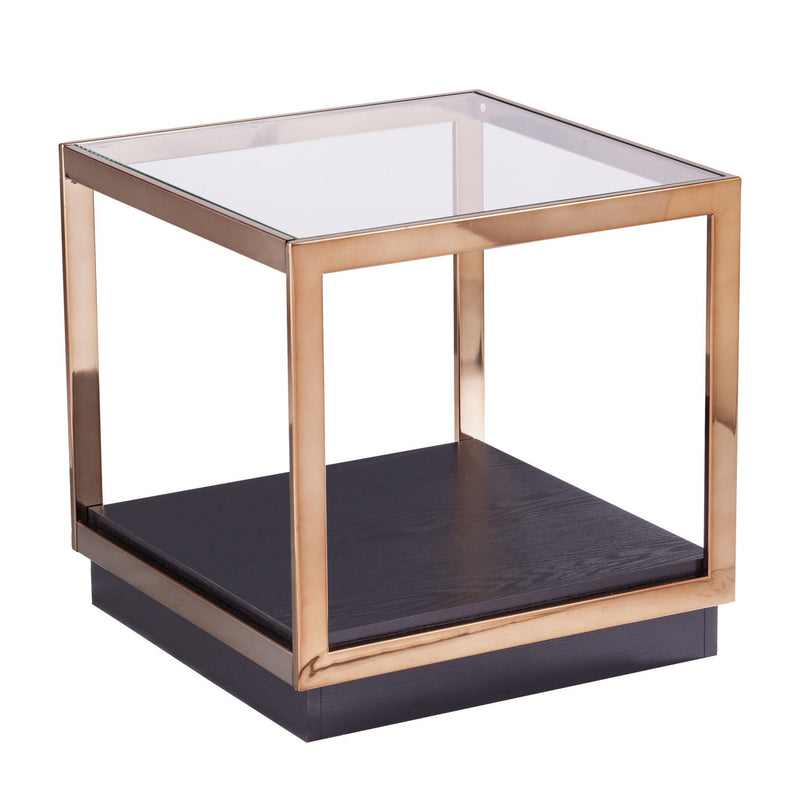 Glass Iron Square Block End Table With Shelf - Champagne