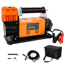 Load image into Gallery viewer, Heavy Duty 12V Air Compressor, Tire Inflator With Pressure Gauge, Compact Size - Black / Orange
