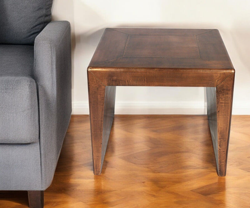 Rustic Solid Wood Square End Table - Copper