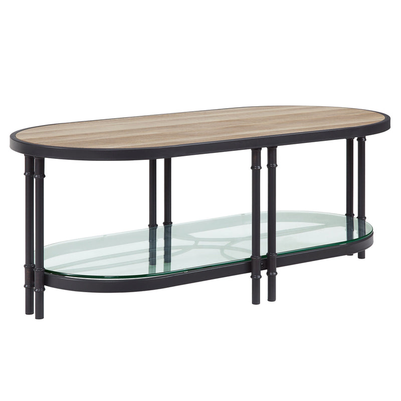Metal Oval Coffee Table With Shelf - Natural