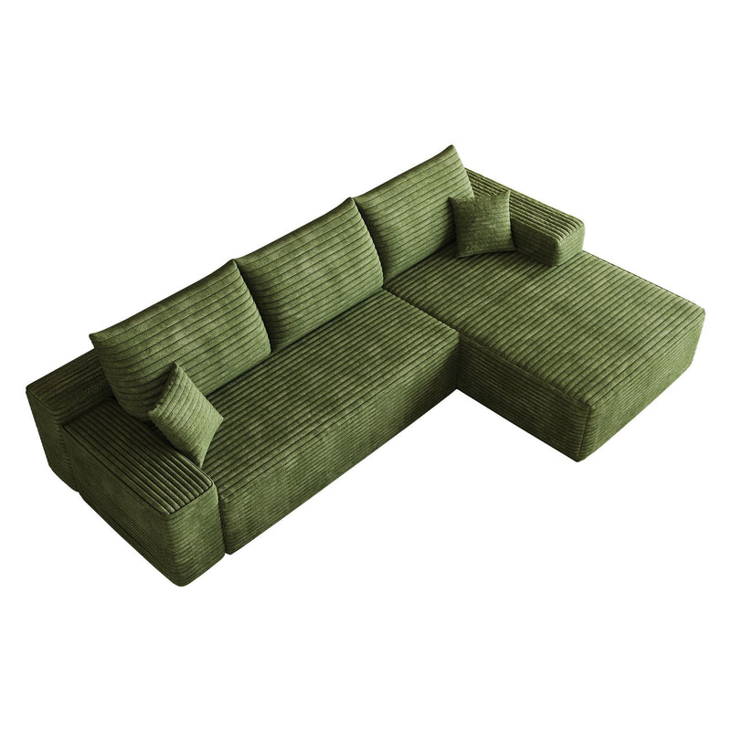 Corduroy Modular L Shaped Sofa And Chaise Sectional (762630) - Green