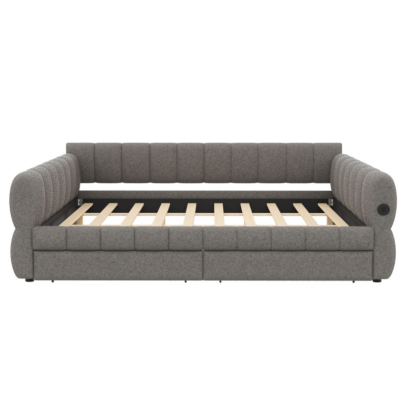 Upholstered Platform Bed With USB Charging And 2 Storage Drawers