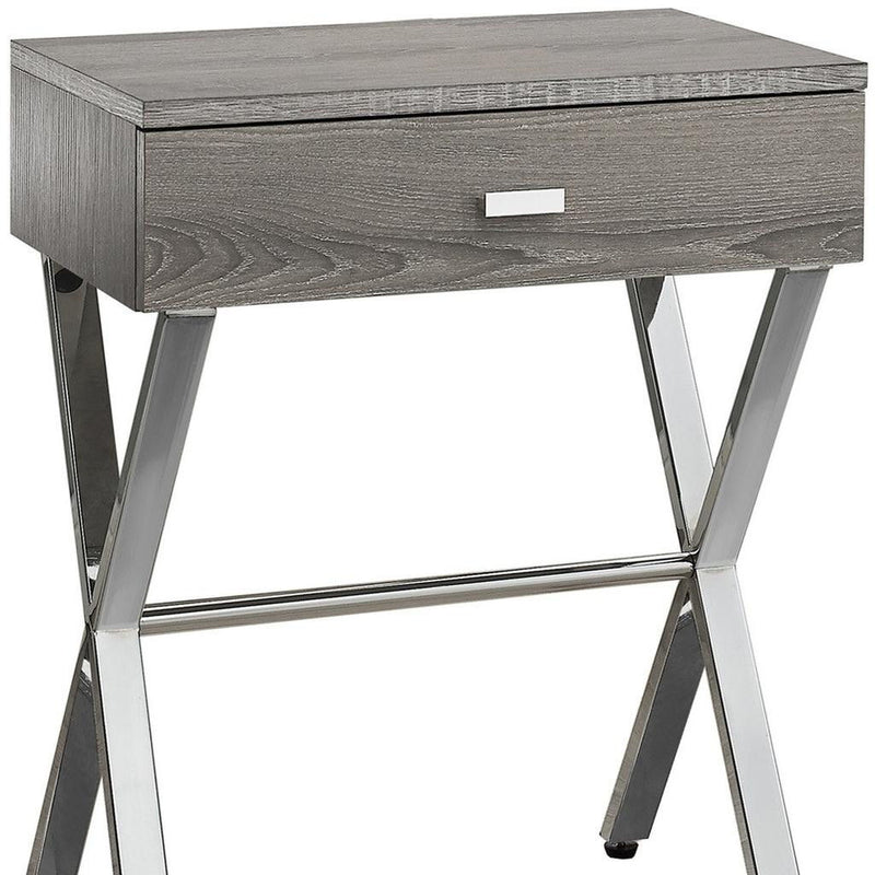 22" Taupe Wood And Metal End Table With Drawer - Silver And Deep