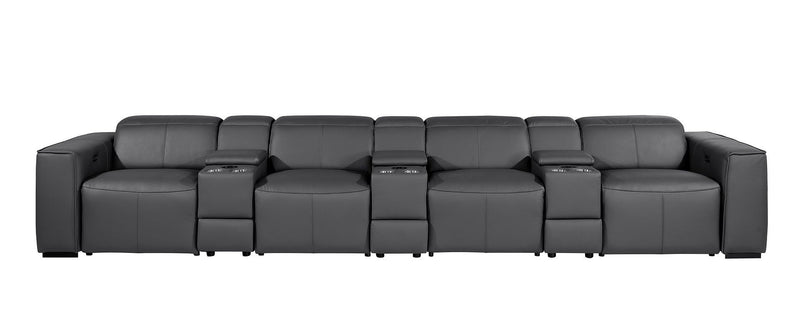 Top Grain Leather Reclining Metal USB Sofa (720423) - Dark Gray