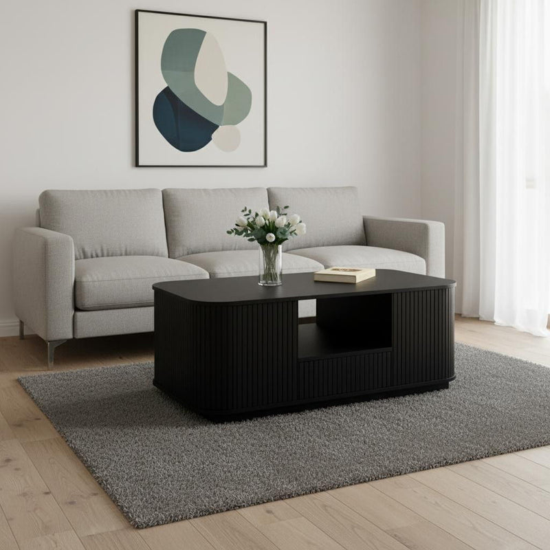 Oval Block Coffee Table With Storage - Black