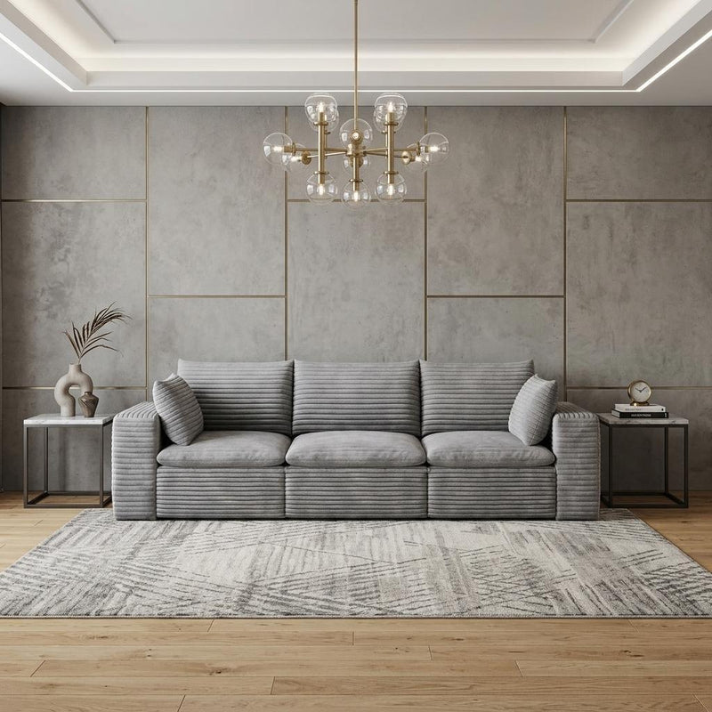 Corduroy Modular Sofa With Toss Pillows - Gray