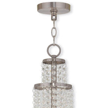 Load image into Gallery viewer, 22" Three Light Metal Dimmable Chandelier With Shades - Nickel / Clear / Off White
