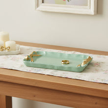 Load image into Gallery viewer, 8" Cast Iron Ribbons Vanity Tray - Aqua / Gold
