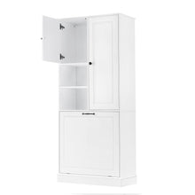Load image into Gallery viewer, Modern Tall Storage Cabinet With Adjustable Shelves, Flip-Out Basket &amp; Enclosed Doors
