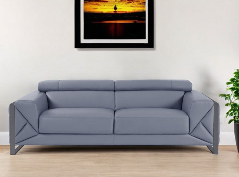 Italian Leather Sofa Silver Legs - Gray