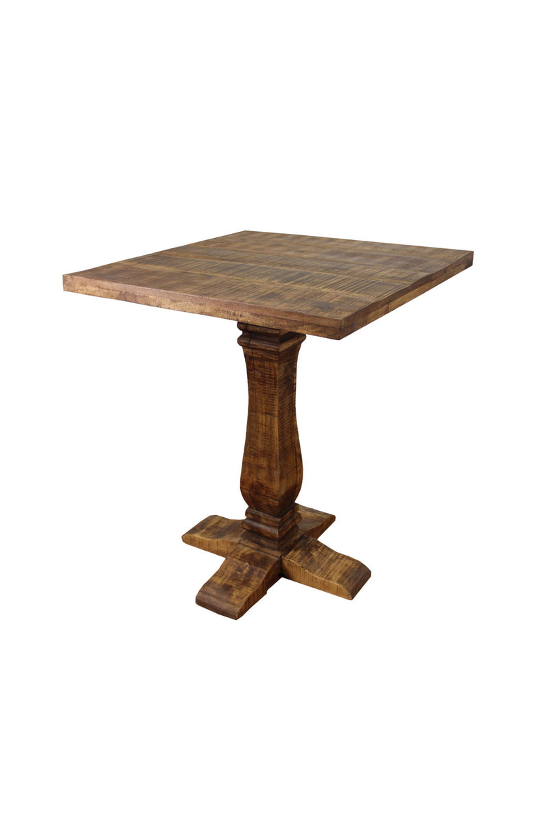 36" Solid Wood Square Pedestal Bar Table - Brown