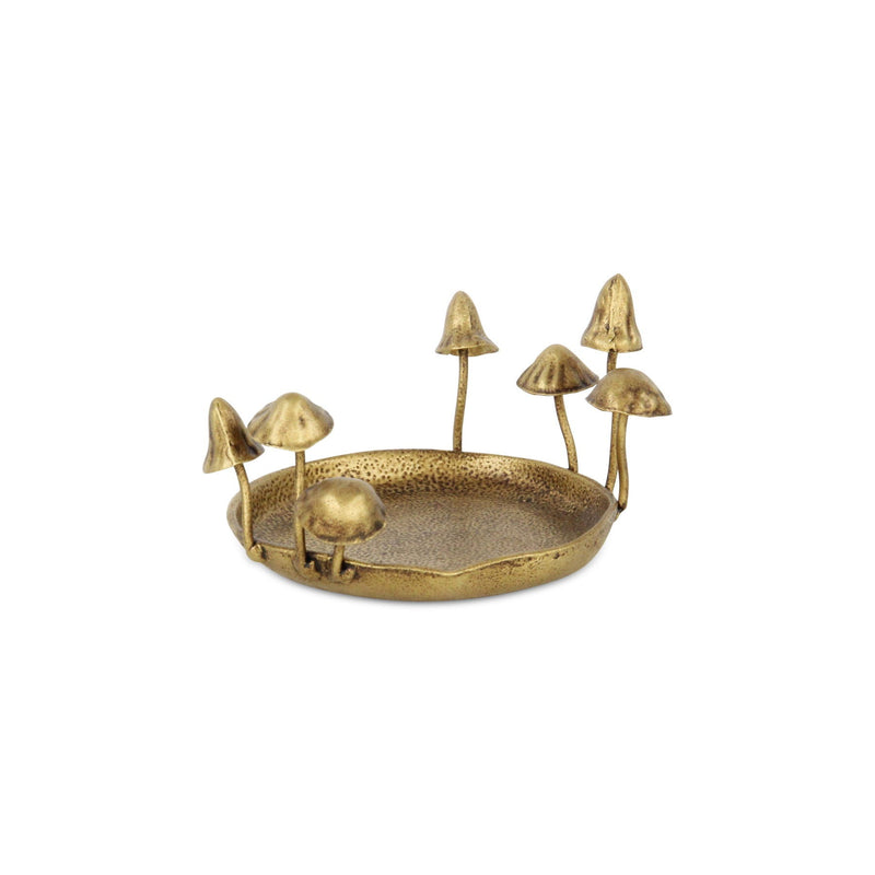 6" Cast Iron Mushrooms Trinket Tray - Antiqued Gold