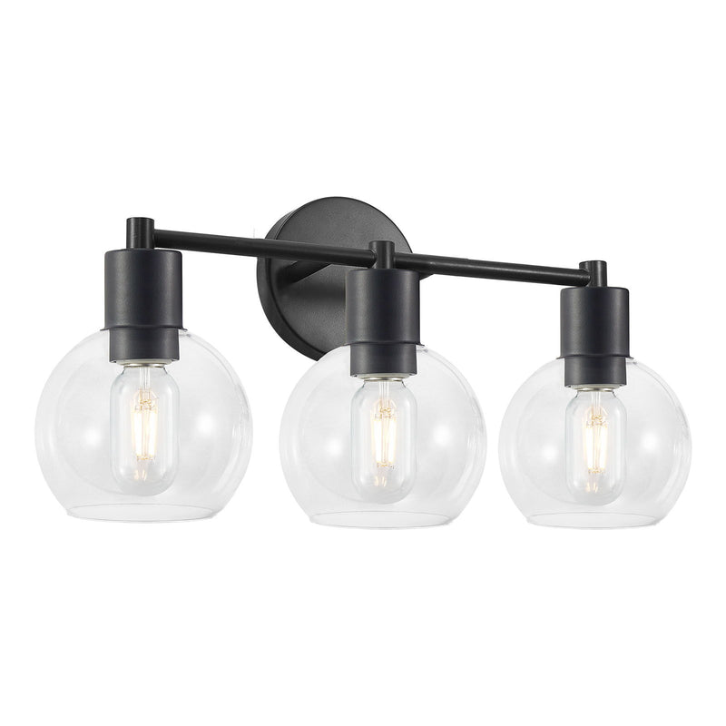 3 Light Globe Bathroom Vanity Light With Clear Glass Shades - Black