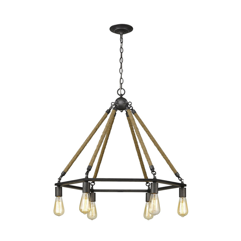 Six Light Metal Dimmable Chandelier - Brown / Black