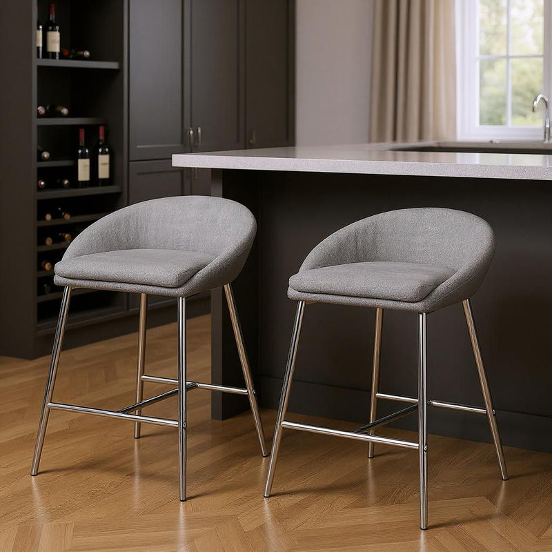 24" Metal Low Back Bar Chairs (Set of 2) - Gray And Silver