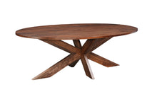 Load image into Gallery viewer, 92" Brown Solid Wood Cross Leg Base Oval Dining Table

