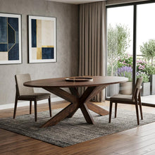 Load image into Gallery viewer, 92" Brown Solid Wood Cross Leg Base Oval Dining Table
