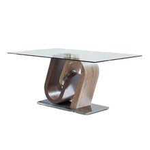 Load image into Gallery viewer, 71" Glass And Stainless Steel And Manufactured Wood Pedestal Base Dining Table - Brown
