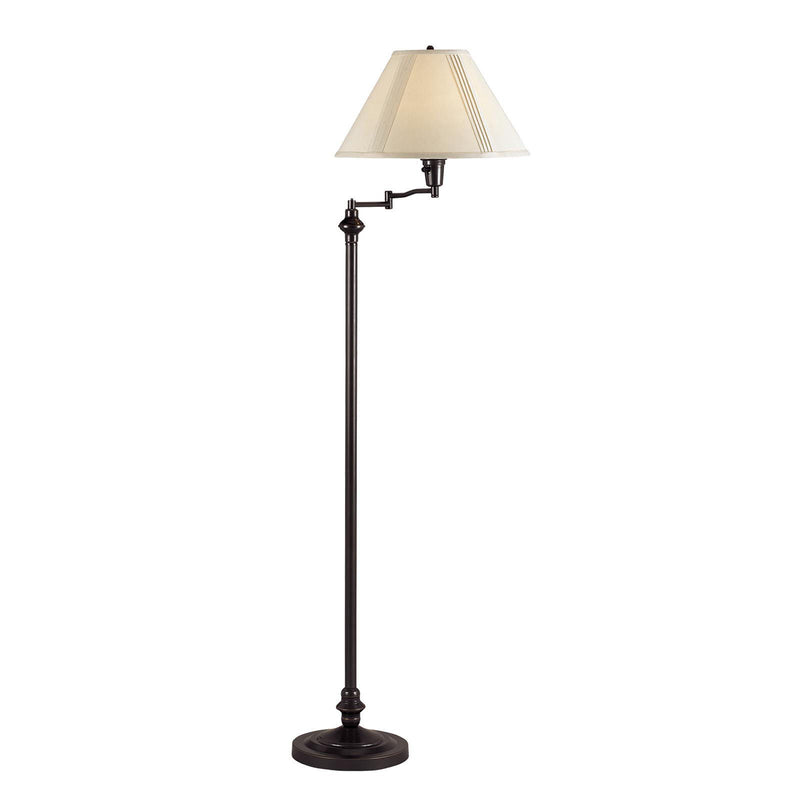Swing Arm Floor Lamp With Beige Empire Shade - Bronze