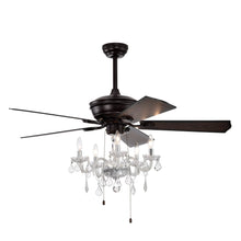 Load image into Gallery viewer, 52" Crystal Shade Ceiling Fan Lamp, 3 Speed, 4 Timing, 5 Reversible Blades Crystal Ceiling Fan, 5 Pieces X E12 (No Include Bulb), Hand Pull Chain - Matte Black
