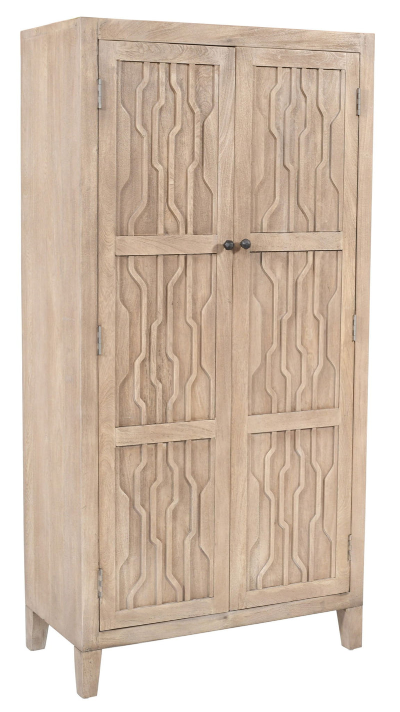 72" Distressed Solid Wood Frame Accent Cabinet With Two Doors - Ivory