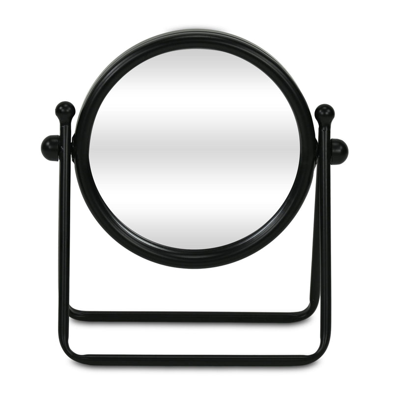Metal Round Framed Adjustable Makeup Shaving Tabletop Mirror - Black