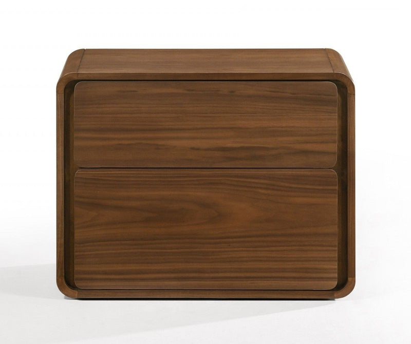 Modern Nightstand With Two Drawers - Walnut Brown