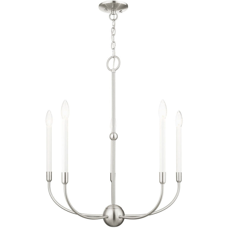 28" Five Light Dimmable Chandelier With Shades - Nickel