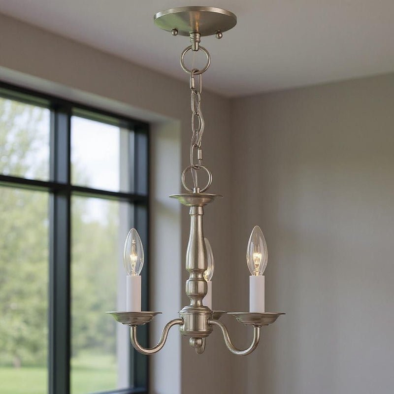 11'' Three Light Dimmable Chandelier With Shades - Nickel