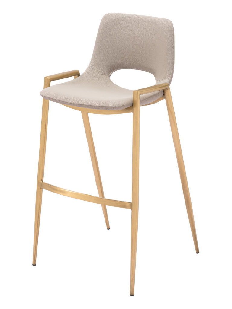 30" Faux Leather And Steel Low Back Bar Height Bar Chairs (Set of 2) - Beige / Gold