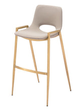Load image into Gallery viewer, 30" Faux Leather And Steel Low Back Bar Height Bar Chairs (Set of 2) - Beige / Gold

