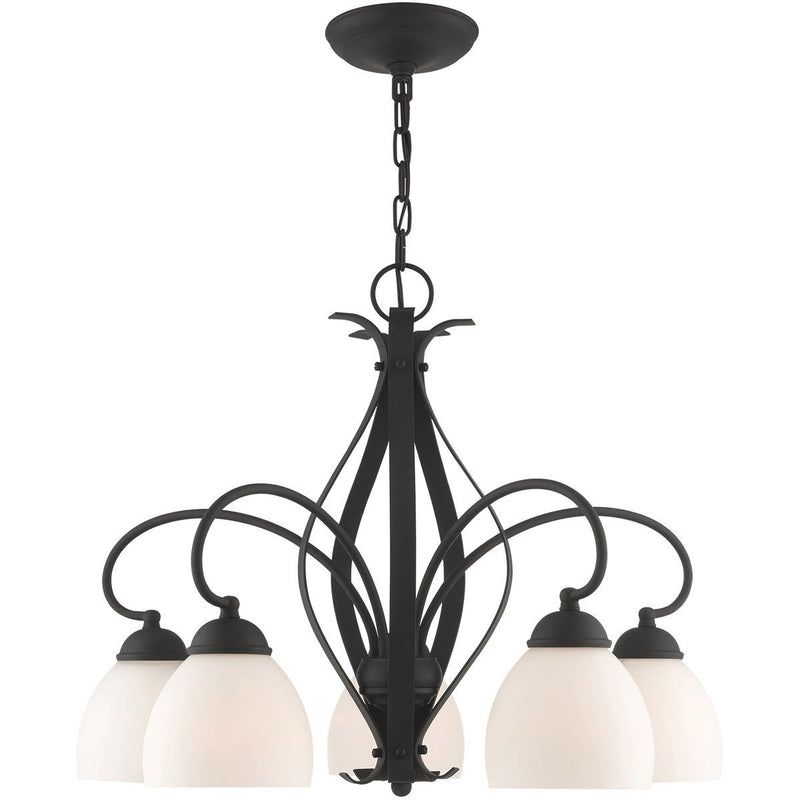 20" Five Light Dimmable Chandelier With Shades - Black