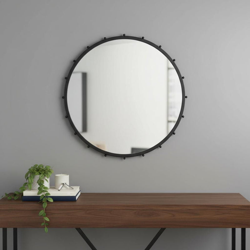 44" Round Metal Framed Accent Mirror - Black