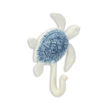 Load image into Gallery viewer, 4" Cast Iron Turtle Wall Hook - Blue / White
