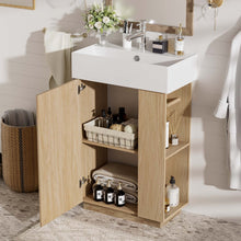 Load image into Gallery viewer, Bathroom Vanity With Sink, Freestanding Wood Grain Cabinet With Storage
