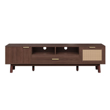 Load image into Gallery viewer, TV Stand For 75" TVs With Soft Closing Doors, Console With Accents And Drop Down Cabinet - Dark Brown
