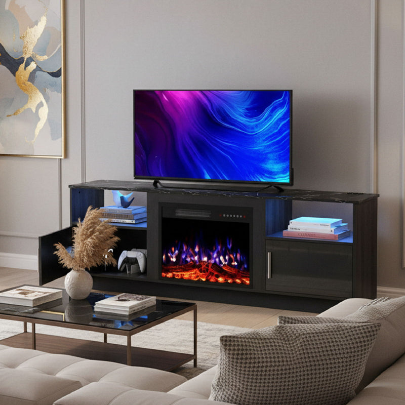 Wood Fireplace Entertainment Center With Fireplace (723788) - Black
