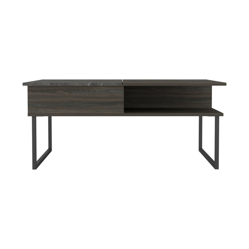 41" Wood And Metal Lift Top Coffee Table With Shelf - Espresso And Black