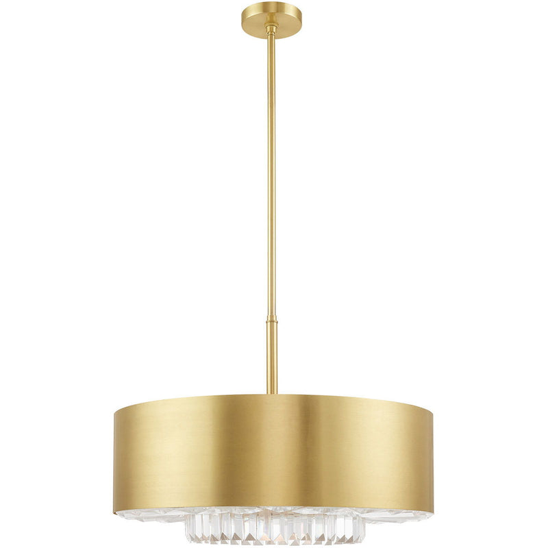 25" Six Light Dimmable Chandelier With Shades - Brass
