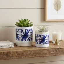 Load image into Gallery viewer, Abstract Round Pot Planters (Set of 2) - White / Blue
