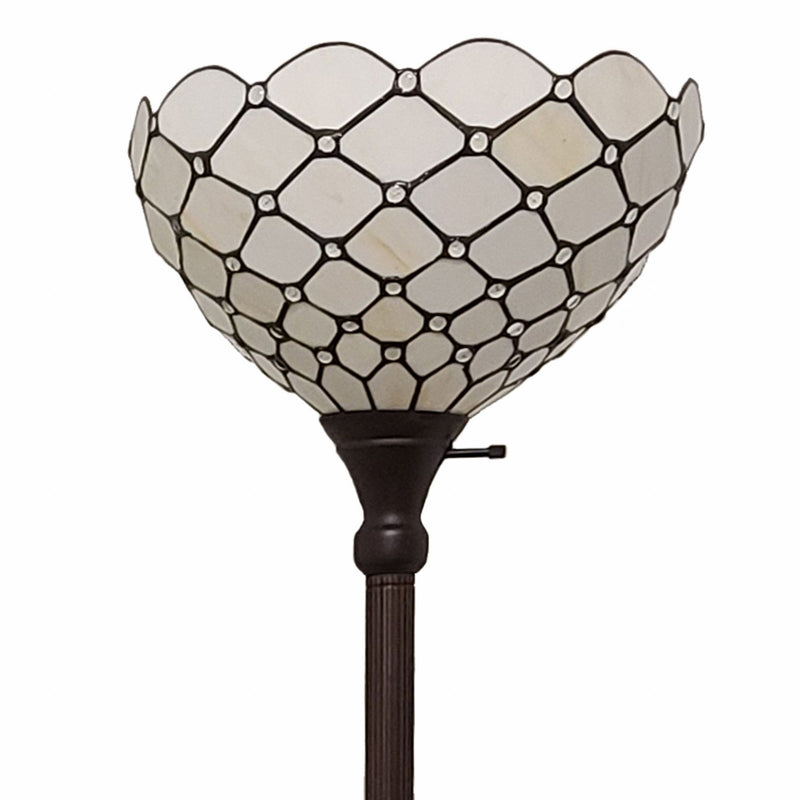 62" Traditional Shaped Floor Lamp With Stained Glass Bowl Shade - Brown / White
