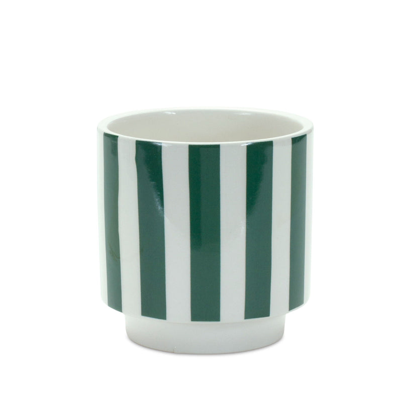 Dolomite Striped Round Pot Planters (Set of 2) - Green / White