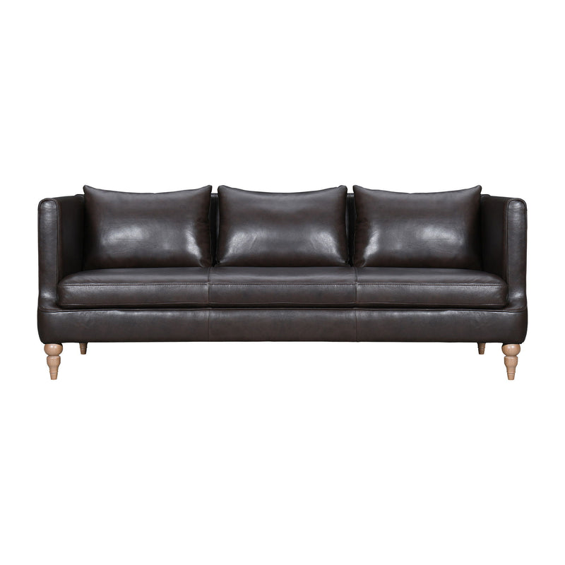 Leather Sofa With Brown Legs - Dark Brown
