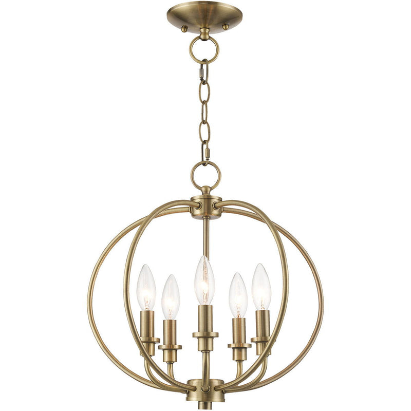 15" Five Light Dimmable Chandelier With Shades - Antiqued Brass