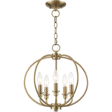 Load image into Gallery viewer, 15" Five Light Dimmable Chandelier With Shades - Antiqued Brass

