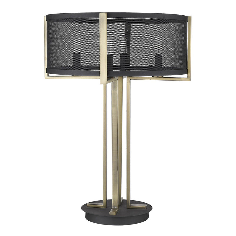 Metal Four Light Geometric Table Lamp With Black Drum Shade - Brass