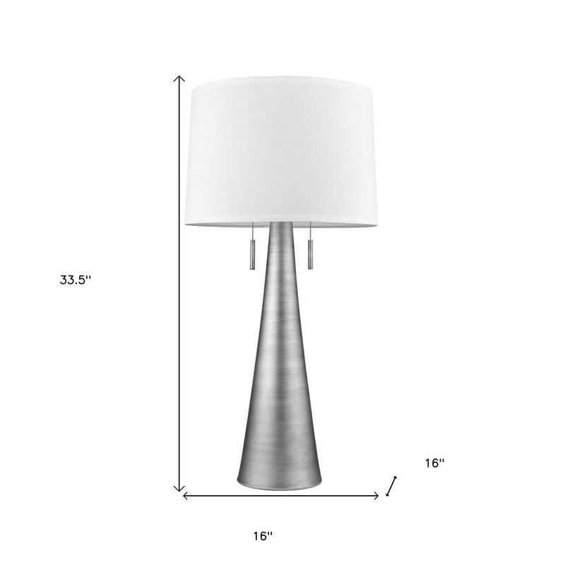 Metal Two Light Table Lamp With White Empire Shade - Silver
